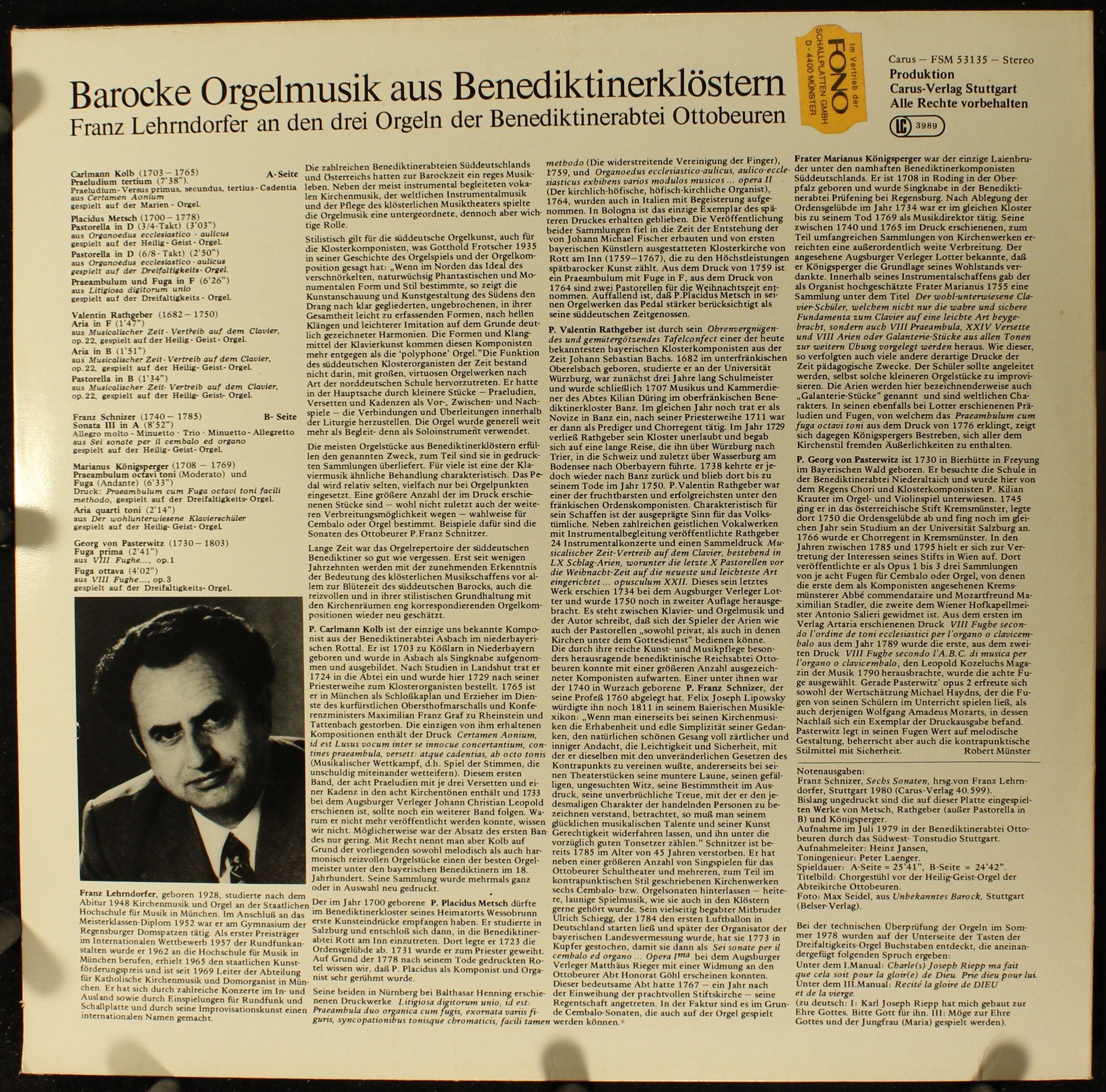 Carus FSM 53135 - Franz Lehrndorfer - Barocke Orgelmusik Aus Ben - Image 2