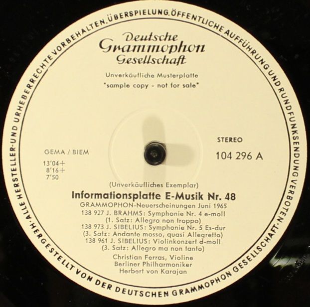 Deutsche Grammophon 104 296 A - Various - Informationsplatte E-M