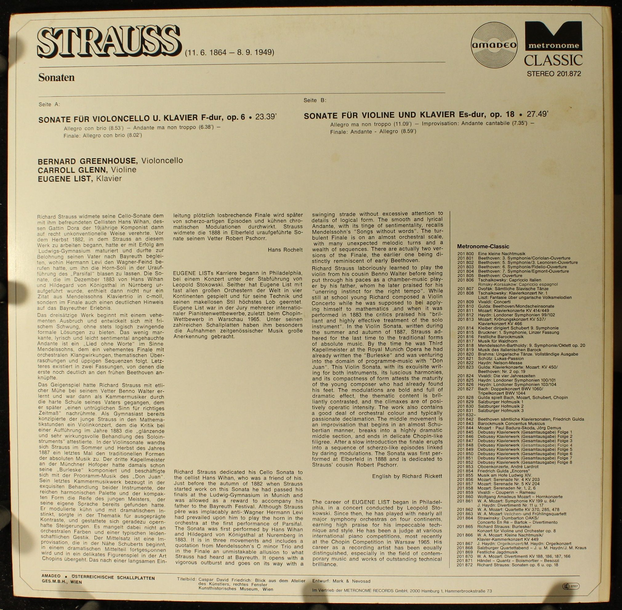 Metronome Classic 201.872 - Richard Strauss - Sonate Für Violonc - Image 2