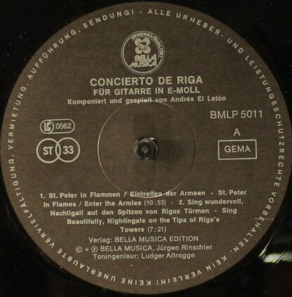 Bella Musica BM LP 5011 - Andrés El Letón - Concierto De Riga - - Image 3
