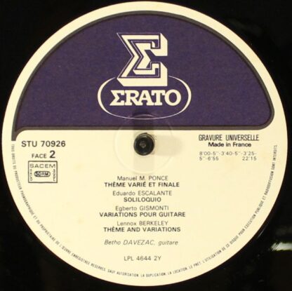 Erato STU 70926 - Betho Davezac - Variations Sur La Guitare - Image 6