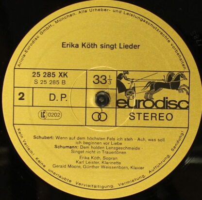 Eurodisc 25 287 XBK - Erika Köth, Gerald Moore, Günther Weissenb - Image 6