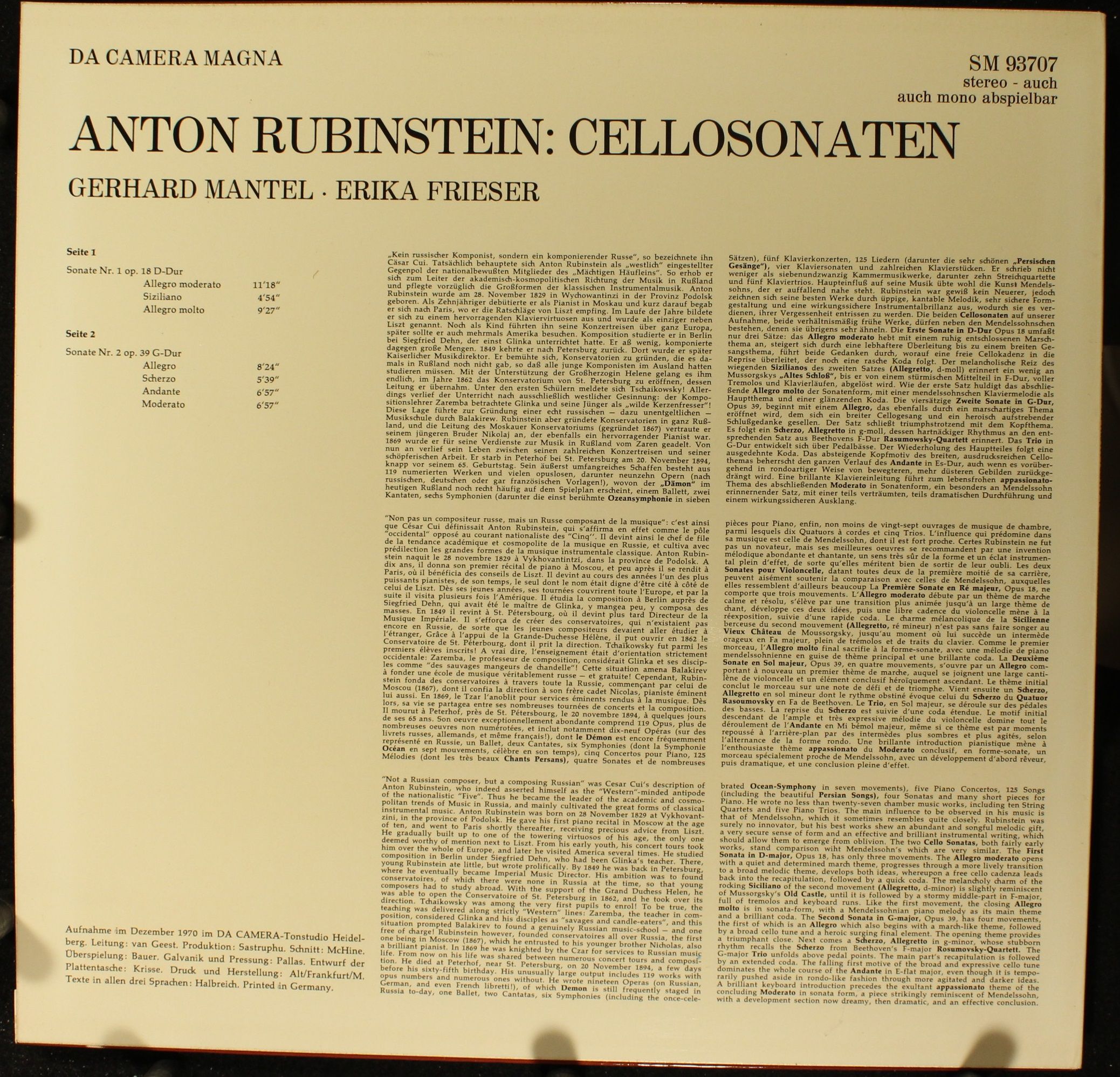 Da Camera Magna SM 93707 - Anton Rubinstein, Gerhard Mantel, Eri - Image 2