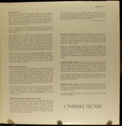 Cambridge Records CRS B 2833 - Anthony Newman - Music By Anthony - Image 4