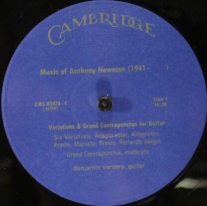 Cambridge Records CRS B 2833 - Anthony Newman - Music By Anthony - Image 7