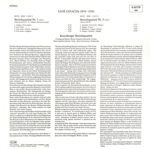 Telefunken 6.42179 - Leoš Janáček, Kreuzberger Streichquartett - - Image 3