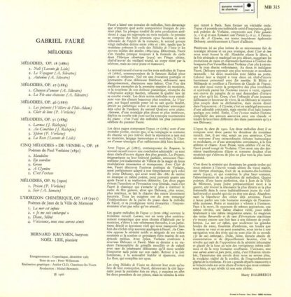 Valois MB 315 - Gabriel Fauré, Bernard Kruysen, Noël Lee - Mélod - Image 2
