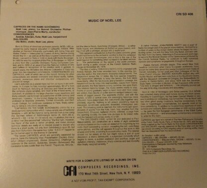 Composers Recordings Inc. CRI SD 408 - Noël Lee - Music By Noël - Image 2