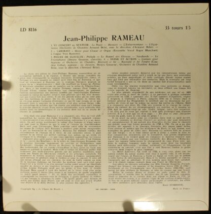 Le Chant Du Monde LD 8116 - Jean-Philippe Rameau, Claudine Colla - Image 2