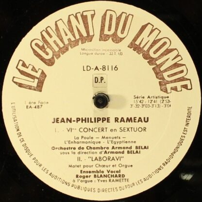 Le Chant Du Monde LD 8116 - Jean-Philippe Rameau, Claudine Colla - Image 3