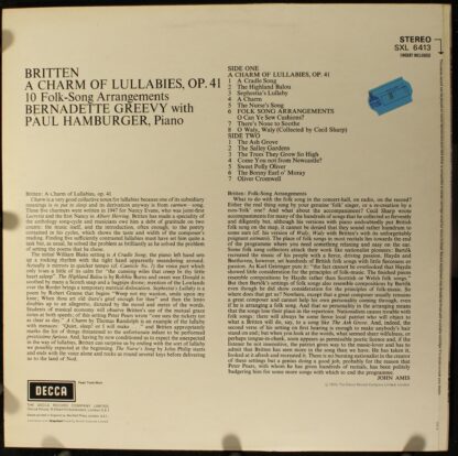 DECCA SXL 6413 - Benjamin Britten, Bernadette Greevy, Paul Hambu - Image 2