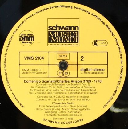 Schwann Musica Mundi VMS 2104 - Charles Avison - Concerti Nach S - Image 4