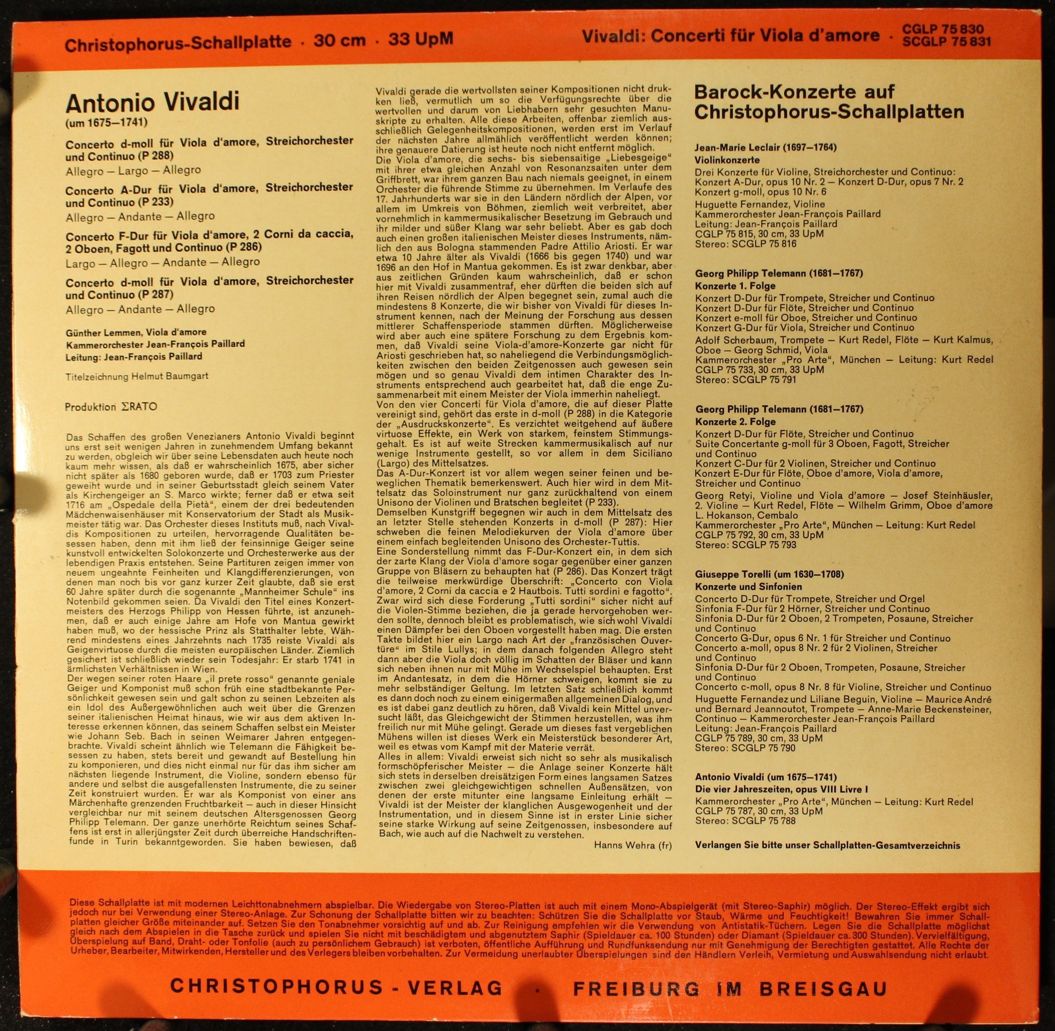 Christophorus CGLP 75 830 - Antonio Vivaldi - Concerti Für Viola - Image 2