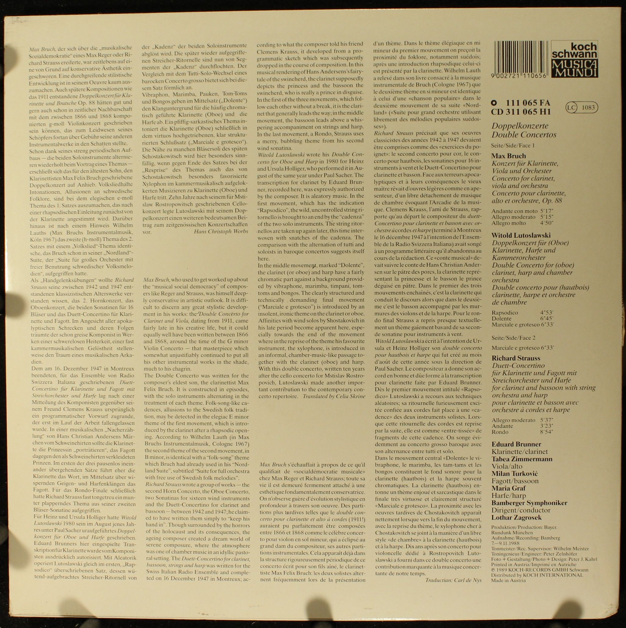 Koch Schwann Musica Mundi 111 065 FA - Max Bruch, Witold Lutosla - Image 2