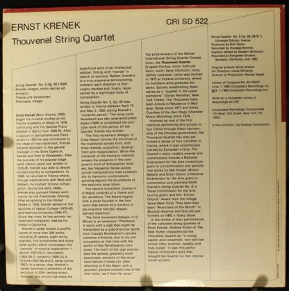Composers Recordings Inc. CRI SD 522 - Ernst Krenek, Thouvenel S - Image 2
