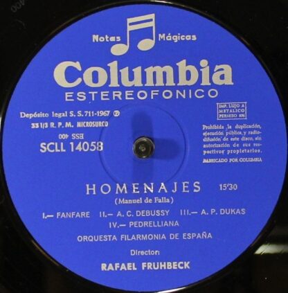 Columbia SCLL 14058 - Manuel De Falla, Orquesta Filarmonía de Es - Image 3