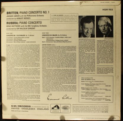 EMI HQM 1103 - Benjamin Britten, Edmund Rubbra - Piano Concerto - Image 2