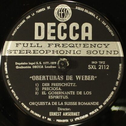 DECCA SXL 2112 - Carl Maria von Weber, Ernest Ansermet, L'Orches - Image 3