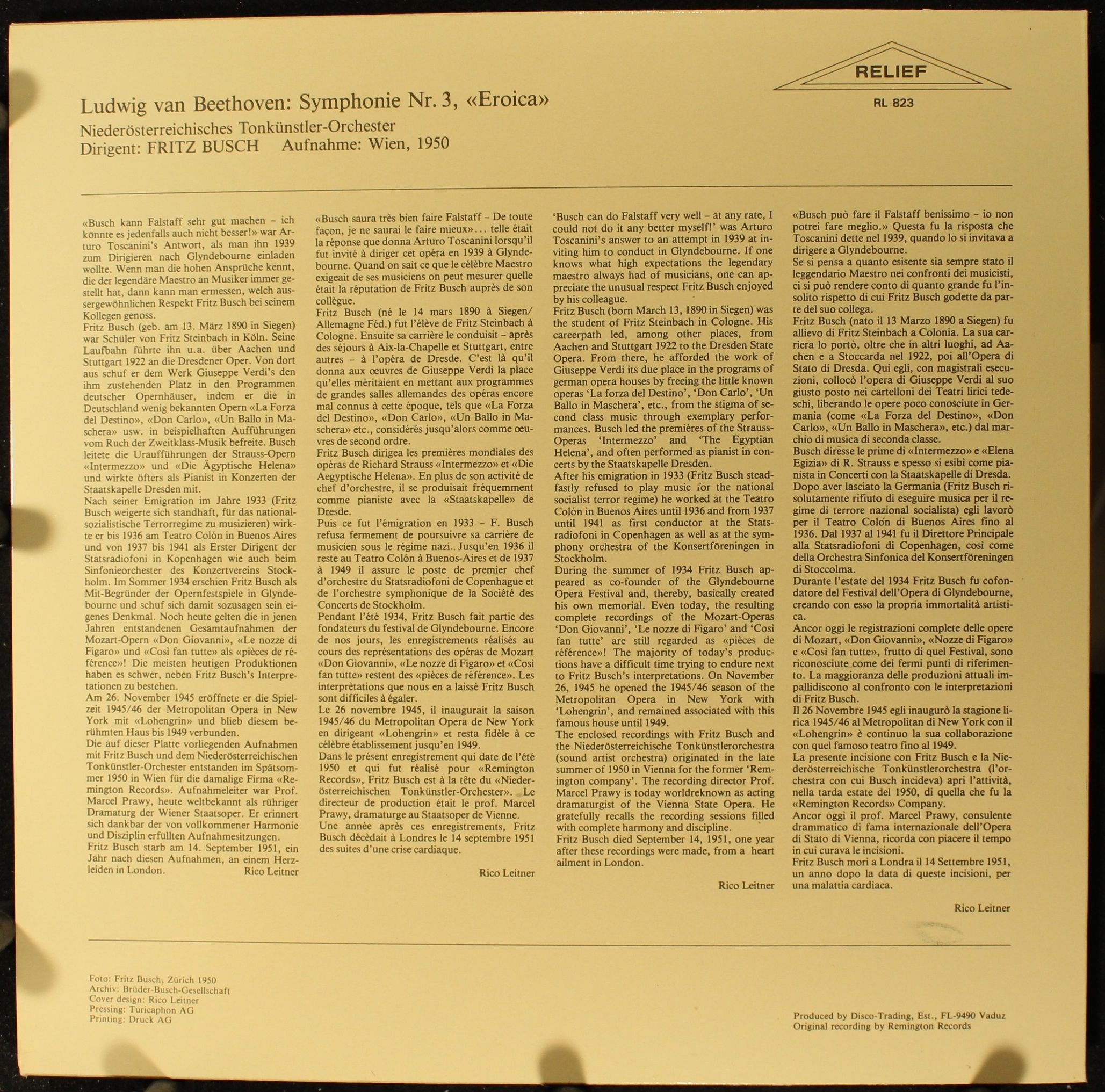 Relief RL 823 - Ludwig van Beethoven, Fritz Busch - Symphonie N - Image 2