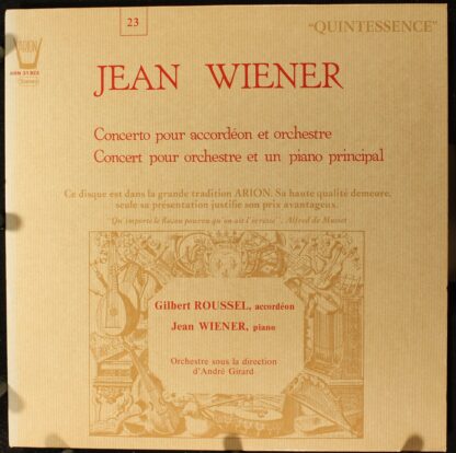 ARION ARN 31923 - Jean Wiener, Gilbert Roussel, André Girard - C