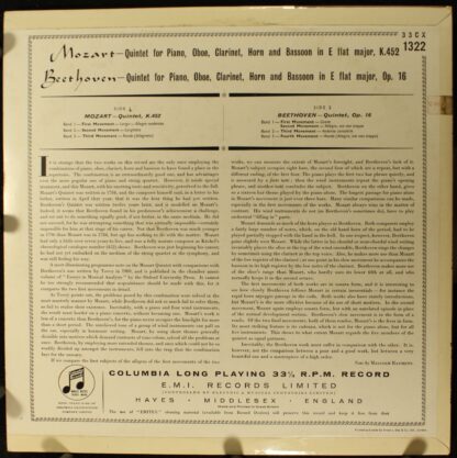 Columbia 33CX 1322 - Wolfgang Amadeus Mozart, Ludwig van Beethov - Image 2