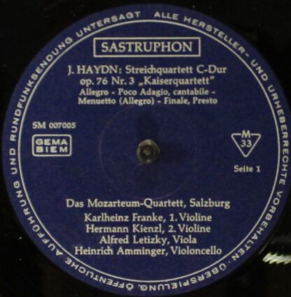 Sastruphon SM 007 005 - Mozarteum Quartett, Joseph Haydn, Wolfga - Image 3
