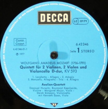 DECCA 6.42346 - Wolfgang Amadeus Mozart, Aeolian String Quartet, - Image 3