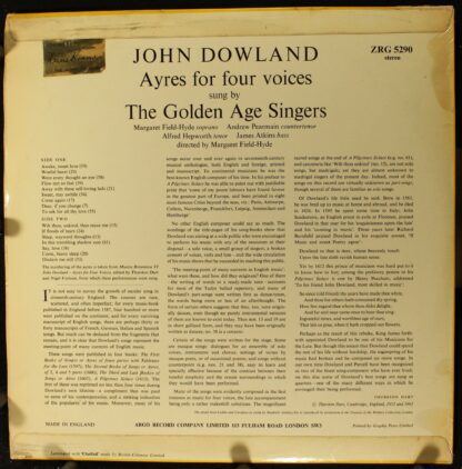 Argo RG 290 - John Dowland, Golden Age Singers, Julian Bream - A - Image 2