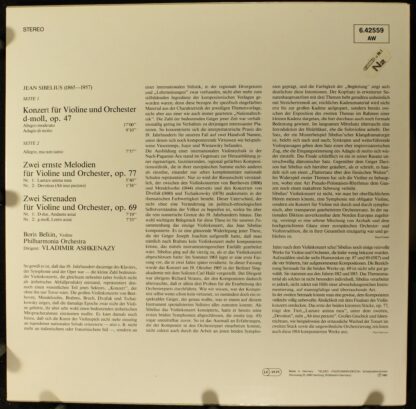 DECCA 6.42559 - Jean Sibelius, Boris Belkin, Philharmonia Orches - Image 2