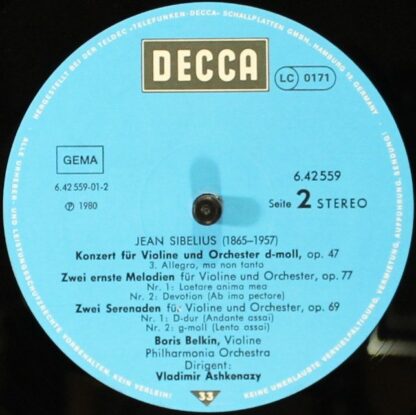 DECCA 6.42559 - Jean Sibelius, Boris Belkin, Philharmonia Orches - Image 4