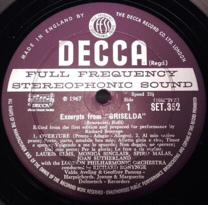 DECCA SET 352 - Giovanni Bononcini, Joan Sutherland, Lauris Elms - Image 4
