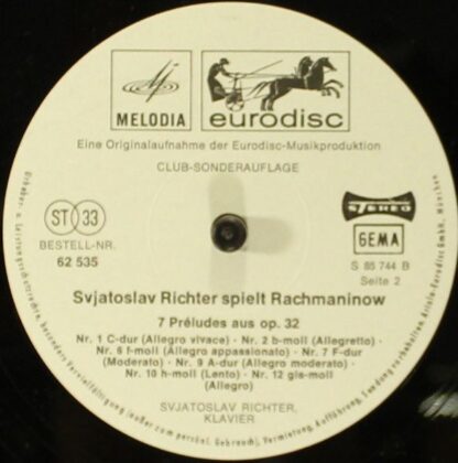 Eurodisc 62535 - Sergei Vasilyevich Rachmaninoff, Sviatoslav Ric - Image 6
