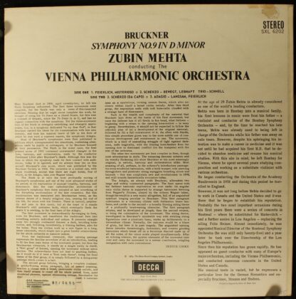 DECCA SXL 6202 - Zubin Mehta, Anton Bruckner, Wiener Philharmoni - Image 2