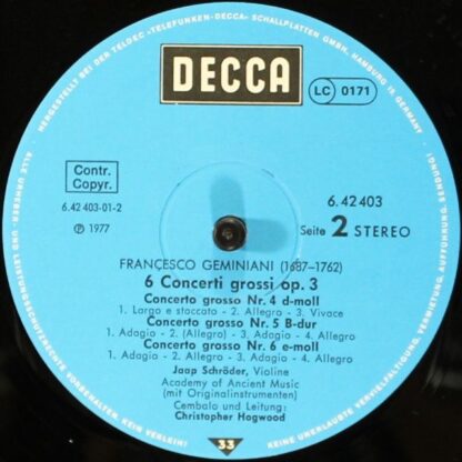 DECCA 6.42403 AS - Francesco Geminiani, Jaap Schröder, The Acade - Image 4