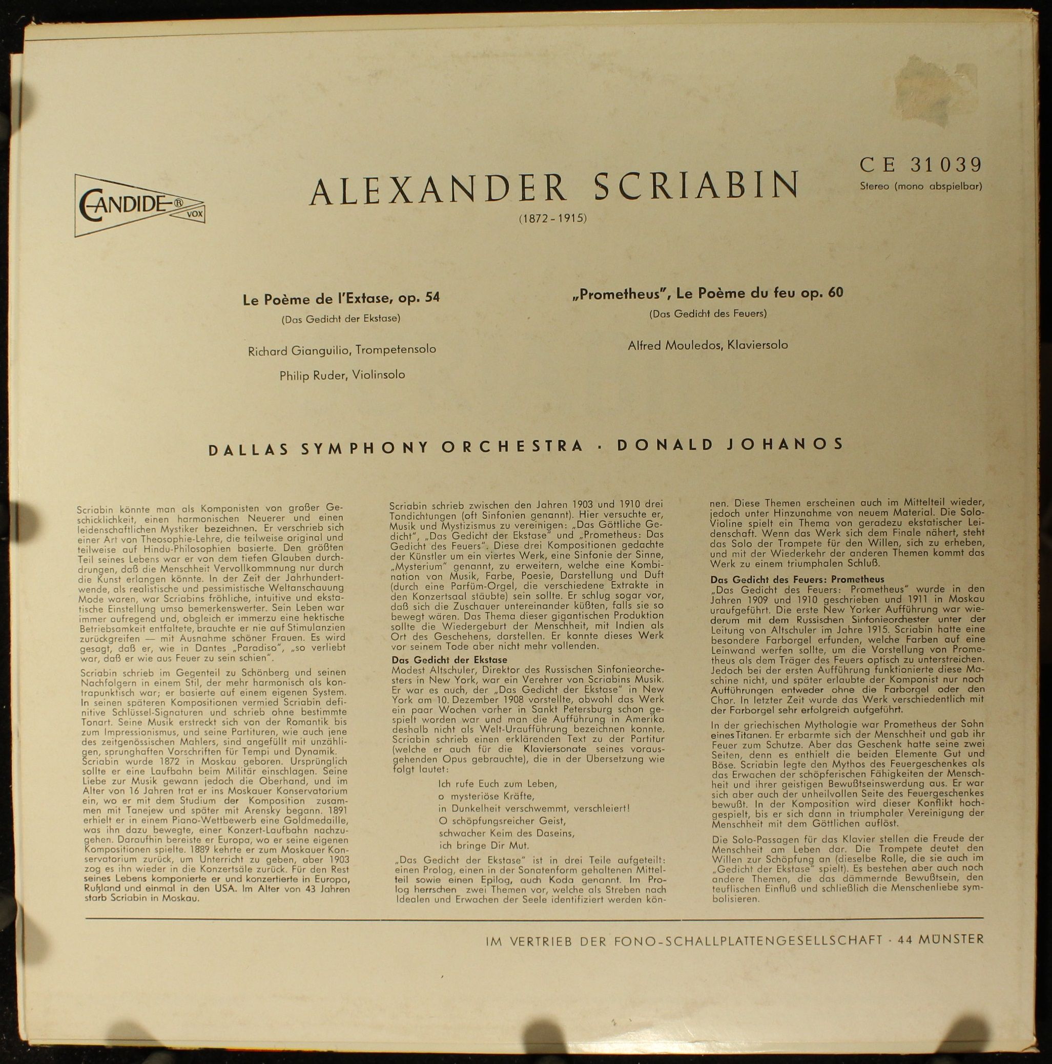 Candide CE 31039 - Alexander Scriabin - Two Tone Poems : The Poe - Image 2