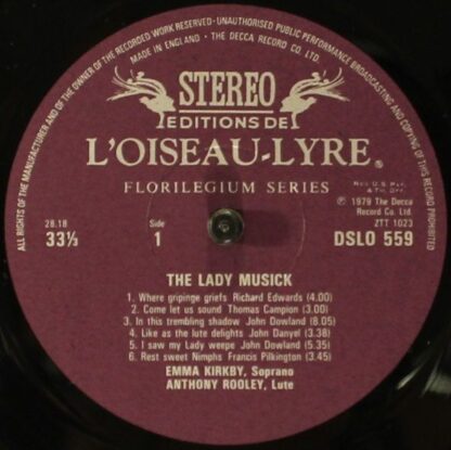L'Oiseau-Lyre DSLO 559 - Emma Kirkby, Anthony Rooley - The Lady - Image 5
