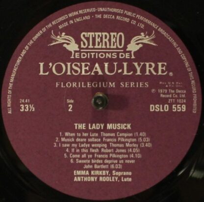 L'Oiseau-Lyre DSLO 559 - Emma Kirkby, Anthony Rooley - The Lady - Image 6