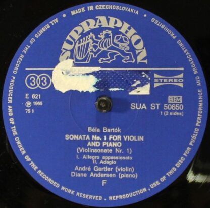 Supraphon SUA 10650 - Béla Bartók, André Gertler, Diane Andersen - Image 4