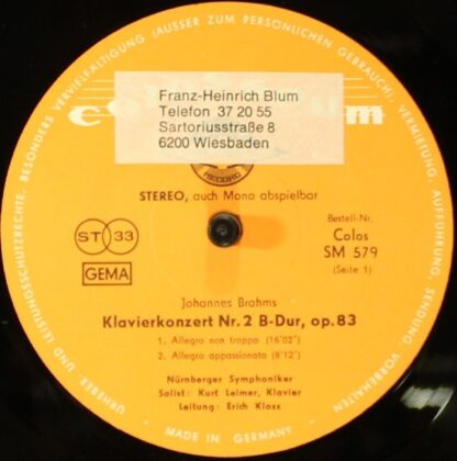 Colosseum Colos SM 579 - Kurt Leimer, Johannes Brahms, Nürnberge - Image 5