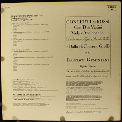 DECCA 6.42403 AS - Francesco Geminiani, Jaap Schröder, The Acade - Image 2