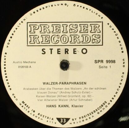 Preiser Records SPR 9998 - Hans Kann - Spielt Walzer-Paraphrasen - Image 3