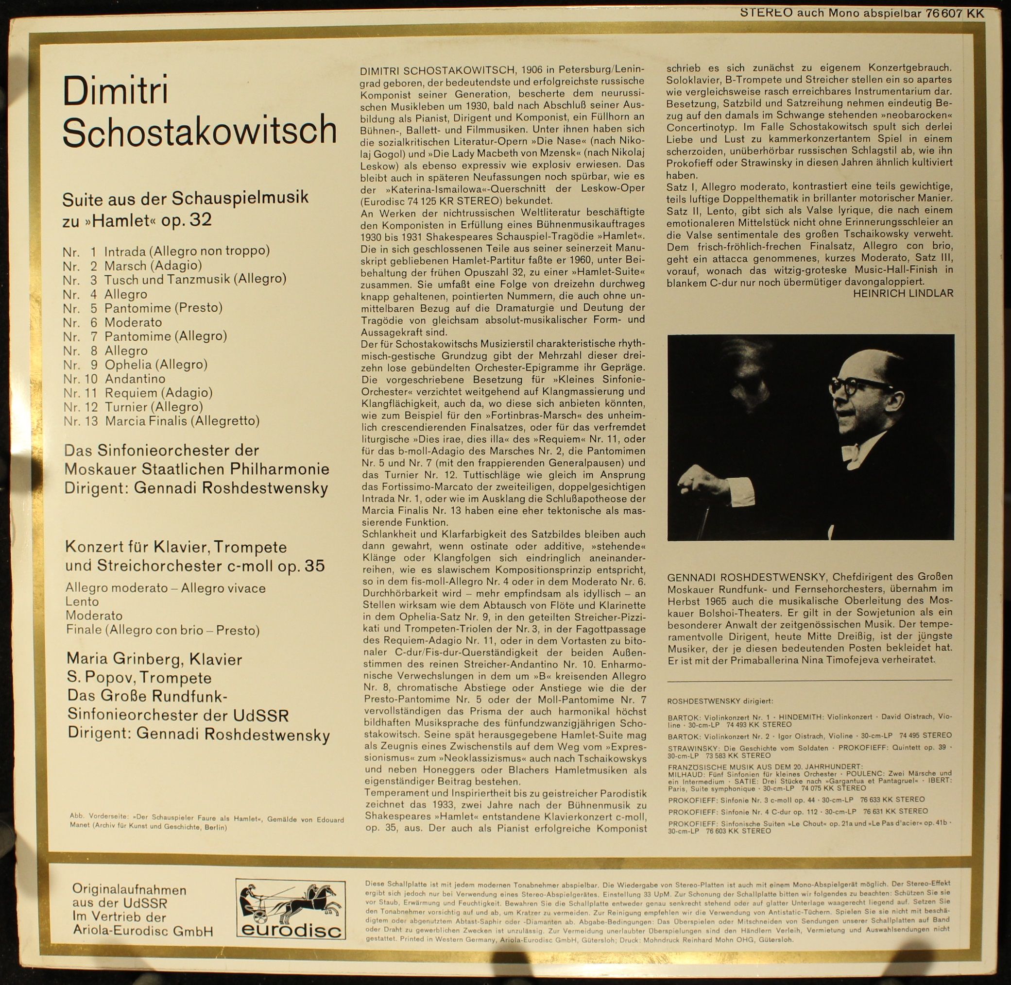 Eurodisc 76 607 KK - Dmitri Shostakovich - Hamlet / Konzert Für - Image 2