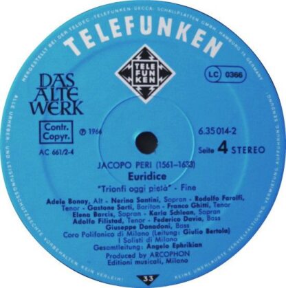 Telefunken 6.35014 - Jacopo Peri, Coro Polifonico di Milano, I S - Image 5