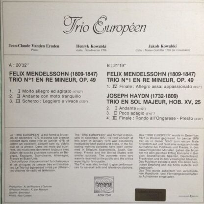 Pavane Records ADW 7041 - Trio Européen, Felix Mendelssohn-Barth - Image 2