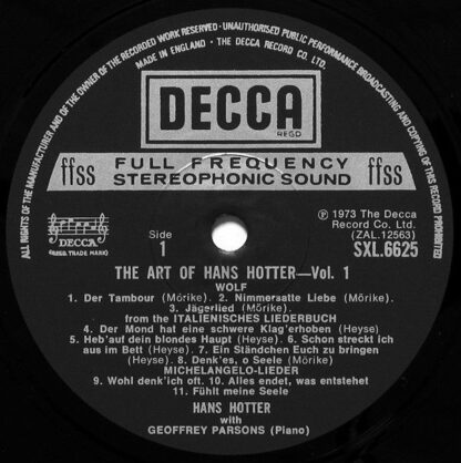 DECCA SXL 6625 - Hans Hotter, Geoffrey Parsons (2) - The Art Of - Image 3