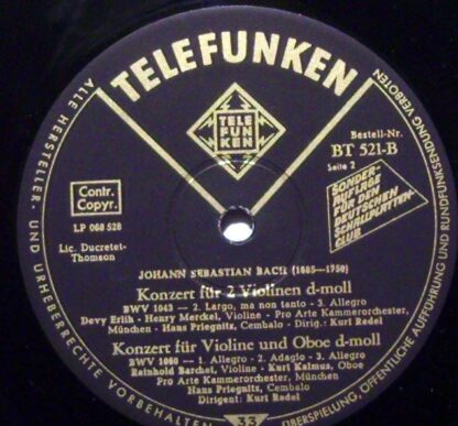 Telefunken BT 521 - Johann Sebastian Bach, Orchestre Pro Arte De - Image 7