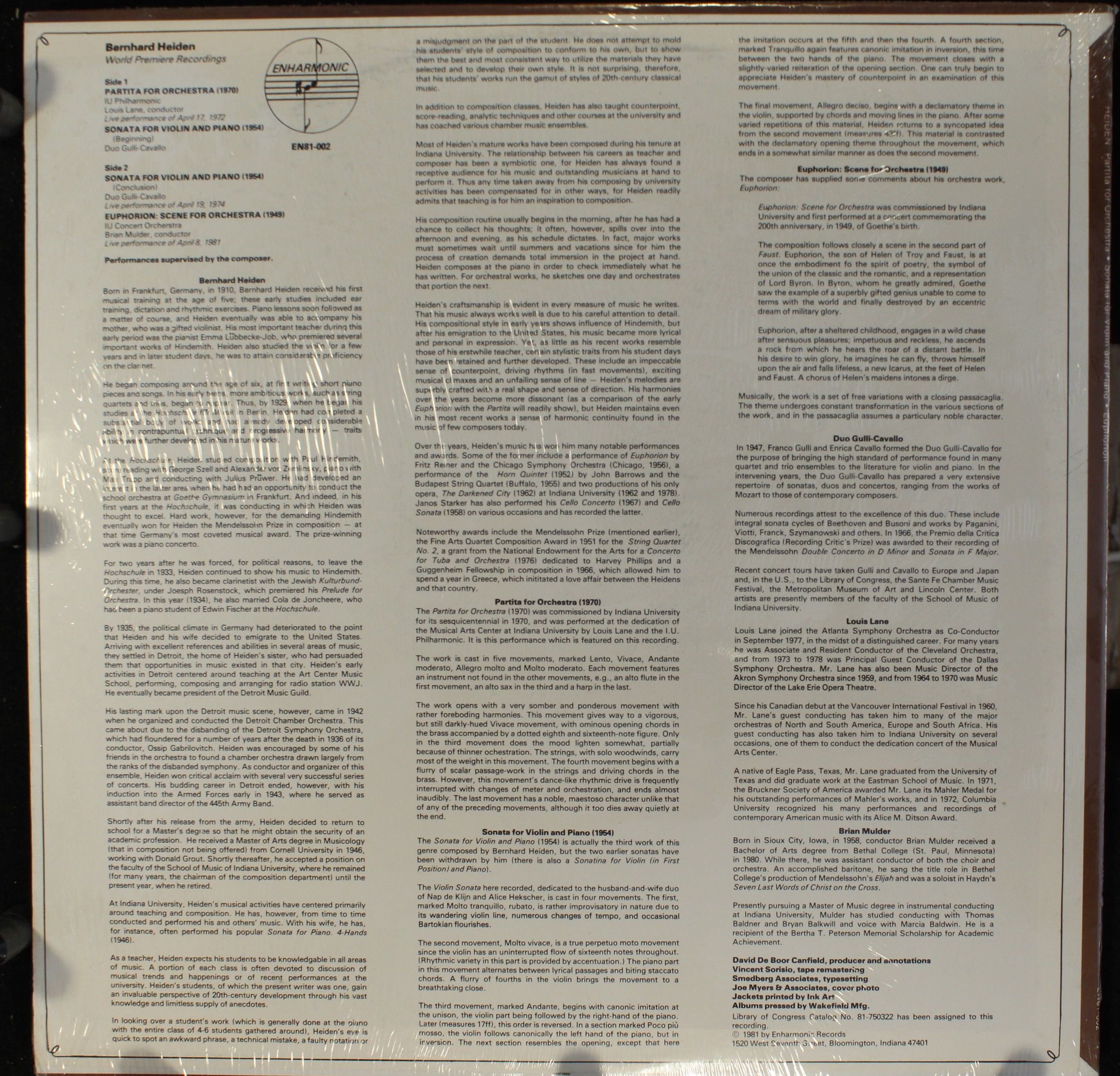 ENHARMONIC EN81-002 - Bernhard Heiden, Duo Gulli-Cavallo, Louis - Image 2