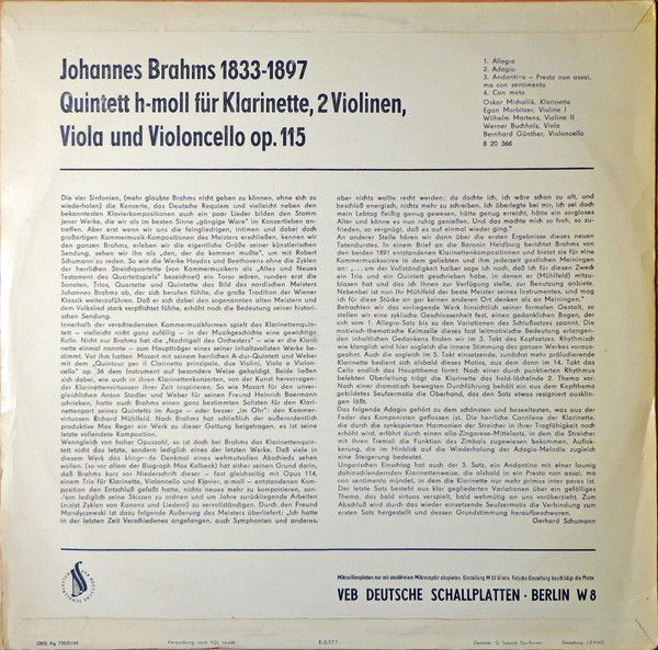 Eterna 8 20 366 - Johannes Brahms, Oskar Michallik, Streichquart - Image 2