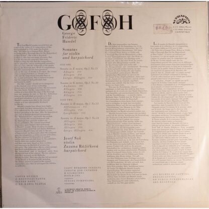 Supraphon 1 11 0864 - Georg Friedrich Händel, Josef Suk, Zuzana - Image 2