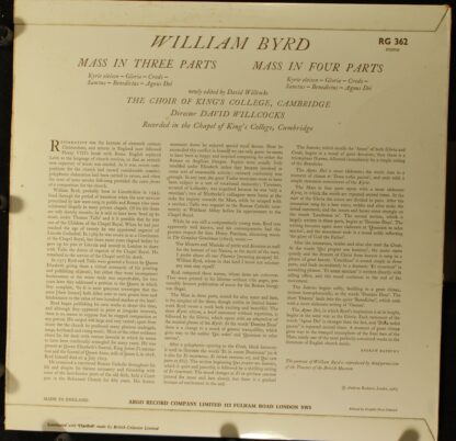 Argo RG 362 - William Byrd, The King's College Choir Of Cambridg - Image 2